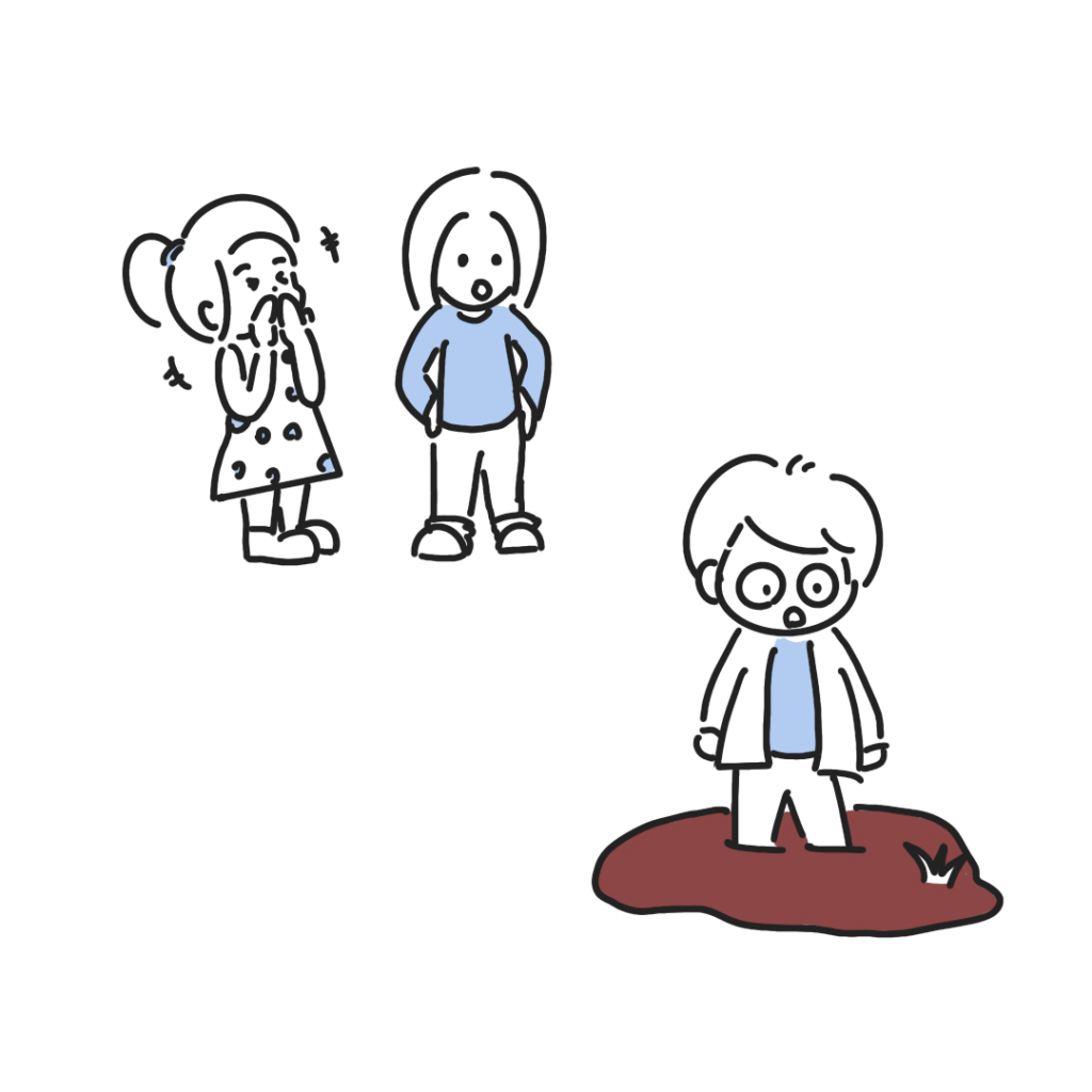 The girl ended up with her own feet covered with mud.