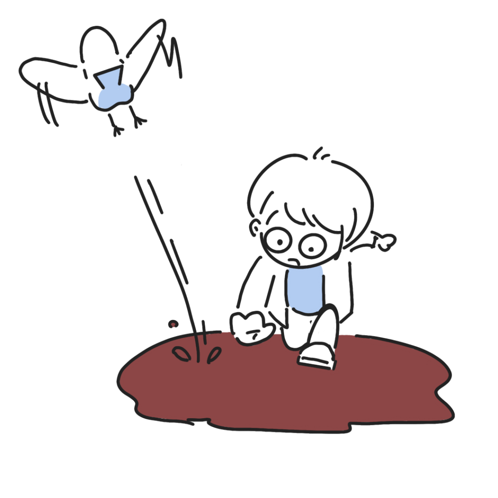 One of the girls approached it, but the small bird flew away.