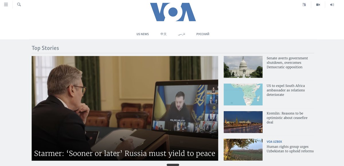 VOA（Voice of America）公式サイトの画面